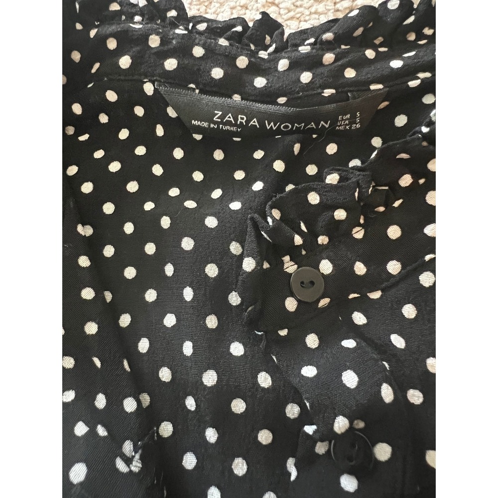Zara Black White Polka Dot Mini Shirt Dress Size Small - Picture 3 of 5